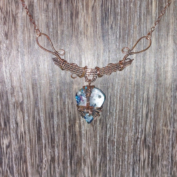Oyster Turquoise Wire Wrapped Necklace - Picture 5 of 6